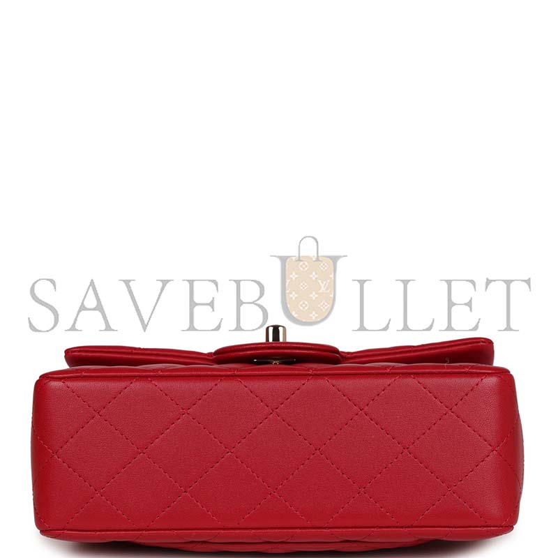 Ch**el mini rectangular flap with top handle red lambskin light gold hardware (20*12*6cm)